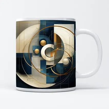 Abstract Blue Gold Geometric Circles Art