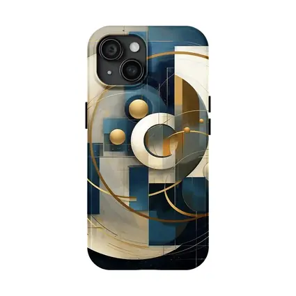Abstract Blue Gold Geometric Circles Art
