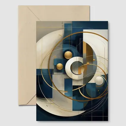 Abstract Blue Gold Geometric Circles Art