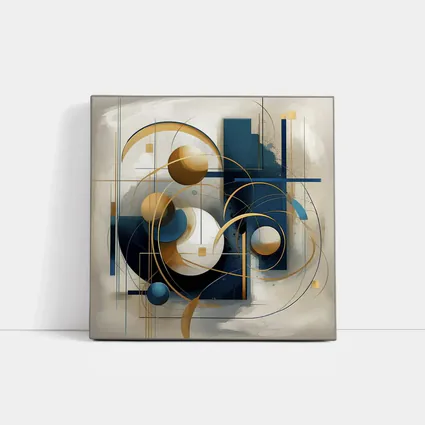 Gold Blue Geometric Abstract Art Beige Background