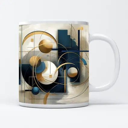 Gold Blue Geometric Abstract Art Beige Background