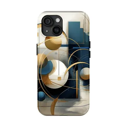 Gold Blue Geometric Abstract Art Beige Background