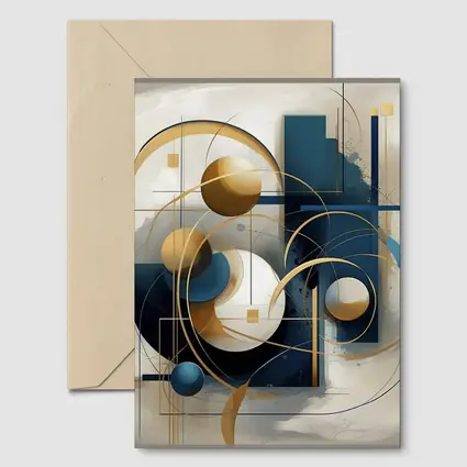 Gold Blue Geometric Abstract Art Beige Background