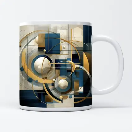 Gold Blue Geometric Abstract Art Circles