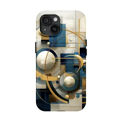Gold Blue Geometric Abstract Art Circles