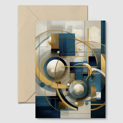 Gold Blue Geometric Abstract Art Circles