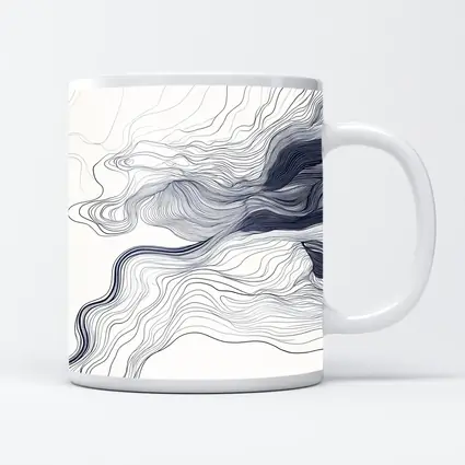 Navy Blue Flowing Lines Abstract White Background