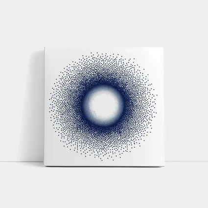 Navy Blue Halftone Dot Circle Abstract Art