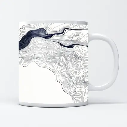 Navy Blue Wave Lines Abstract White Art