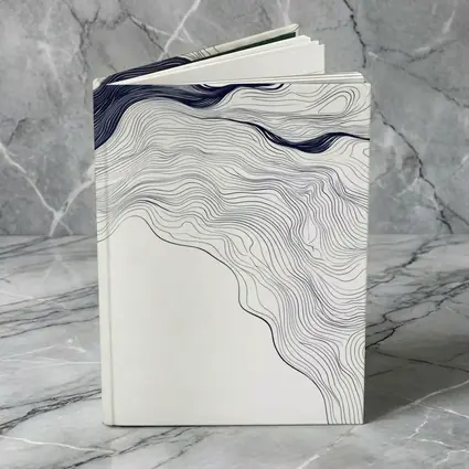 Navy Blue Wave Lines Abstract White Art