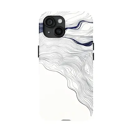 Navy Blue Wave Lines Abstract White Art