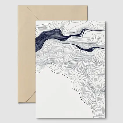 Navy Blue Wave Lines Abstract White Art
