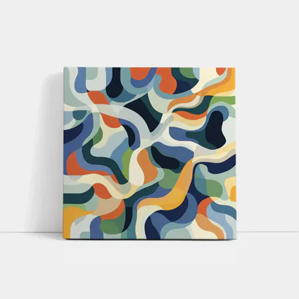 Retro Abstract Wavy Shapes Blue Orange