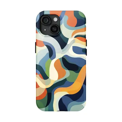 Retro Abstract Wavy Shapes Blue Orange