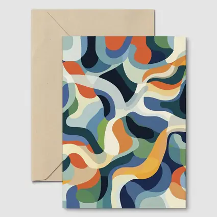 Retro Abstract Wavy Shapes Blue Orange