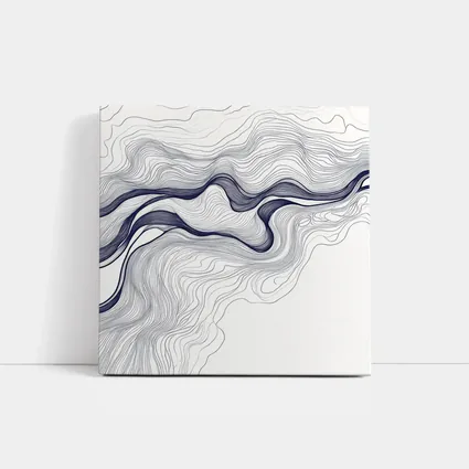 Navy Blue Wave Lines Abstract White Art