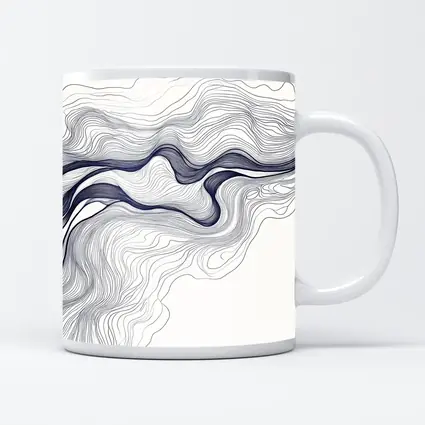 Navy Blue Wave Lines Abstract White Art
