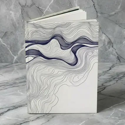 Navy Blue Wave Lines Abstract White Art