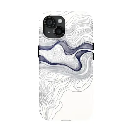 Navy Blue Wave Lines Abstract White Art
