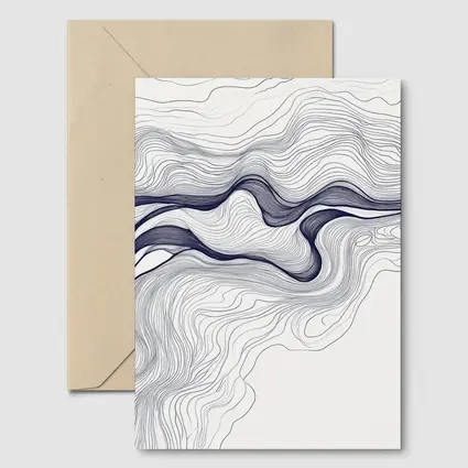 Navy Blue Wave Lines Abstract White Art