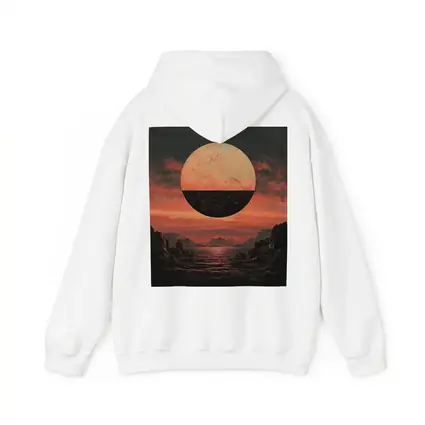 Dark Red Planet Over Rocky Coastal Landscape