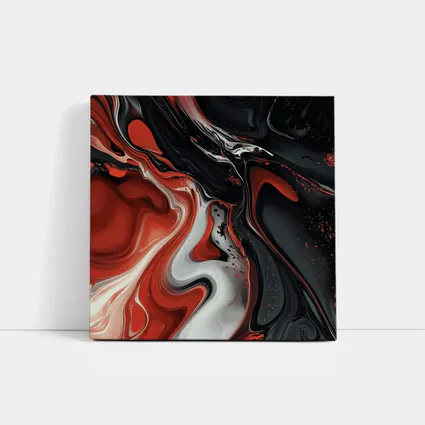 Red Black White Fluid Abstract Art