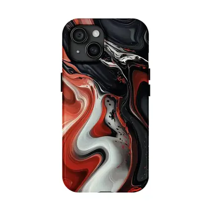 Red Black White Fluid Abstract Art