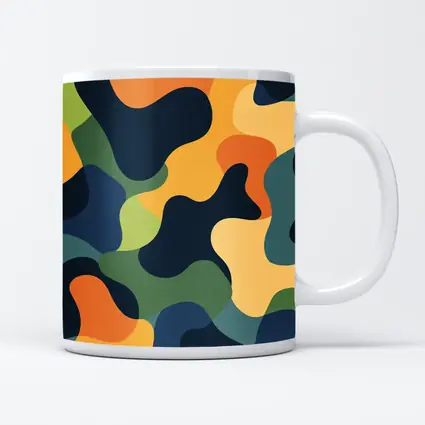 Modern Camouflage Abstract Pattern Navy Orange Green