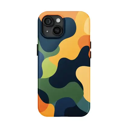 Modern Camouflage Abstract Pattern Navy Orange Green
