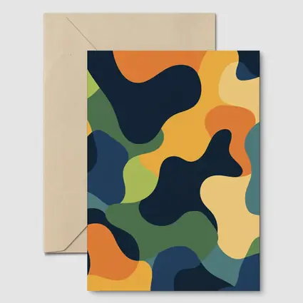 Modern Camouflage Abstract Pattern Navy Orange Green