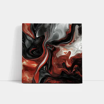 Red Black White Swirling Marble Abstract Art