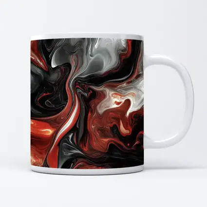 Red Black White Swirling Marble Abstract Art