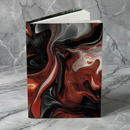 Red Black White Swirling Marble Abstract Art