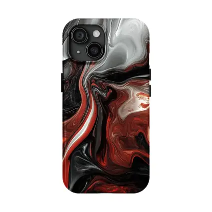 Red Black White Swirling Marble Abstract Art