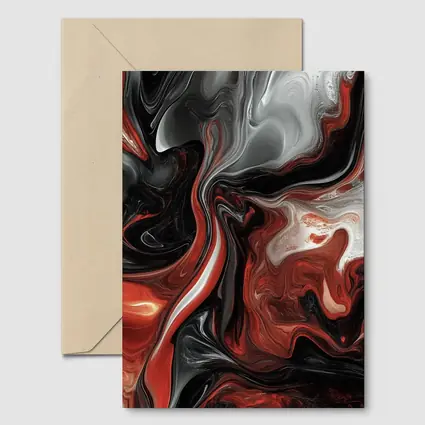 Red Black White Swirling Marble Abstract Art