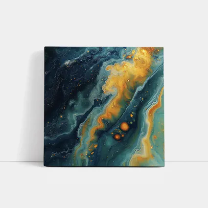 Navy Gold Swirling Abstract Fluid Art
