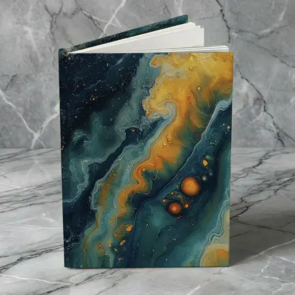 Navy Gold Swirling Abstract Fluid Art