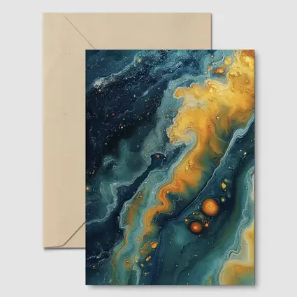 Navy Gold Swirling Abstract Fluid Art