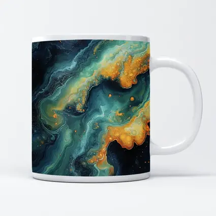 Dark Teal Gold Swirling Marble Abstract Art