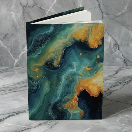 Dark Teal Gold Swirling Marble Abstract Art