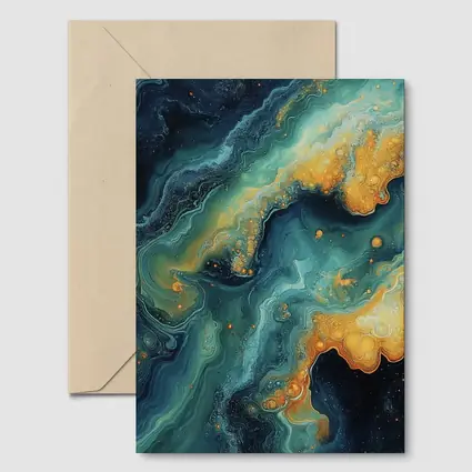 Dark Teal Gold Swirling Marble Abstract Art