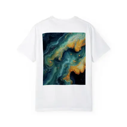 Dark Teal Gold Swirling Marble Abstract Art