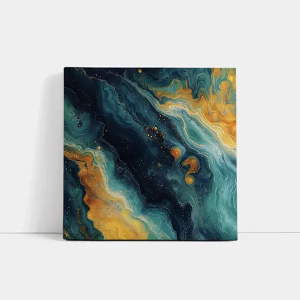 Teal Gold Marble Abstract Fluid Art
