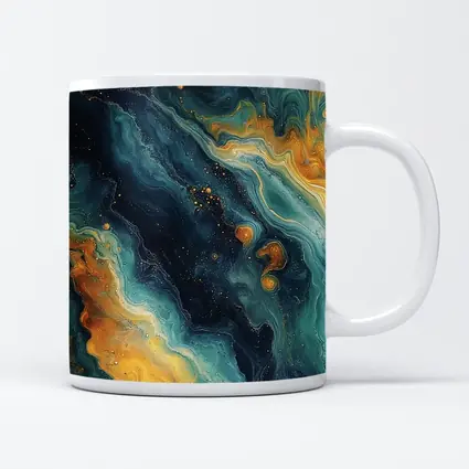 Teal Gold Marble Abstract Fluid Art
