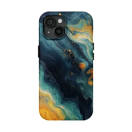 Teal Gold Marble Abstract Fluid Art
