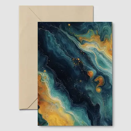 Teal Gold Marble Abstract Fluid Art