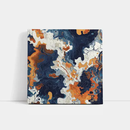 Navy Orange Marble Abstract Fluid Art