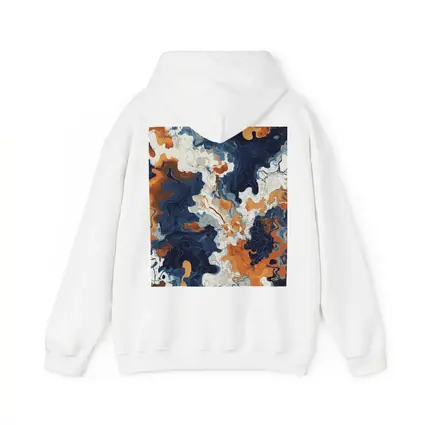 Navy Orange Marble Abstract Fluid Art