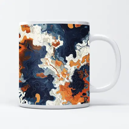 Navy Orange Marble Abstract Fluid Art