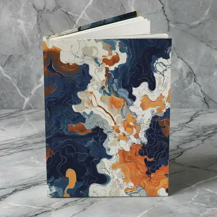 Navy Orange Marble Abstract Fluid Art